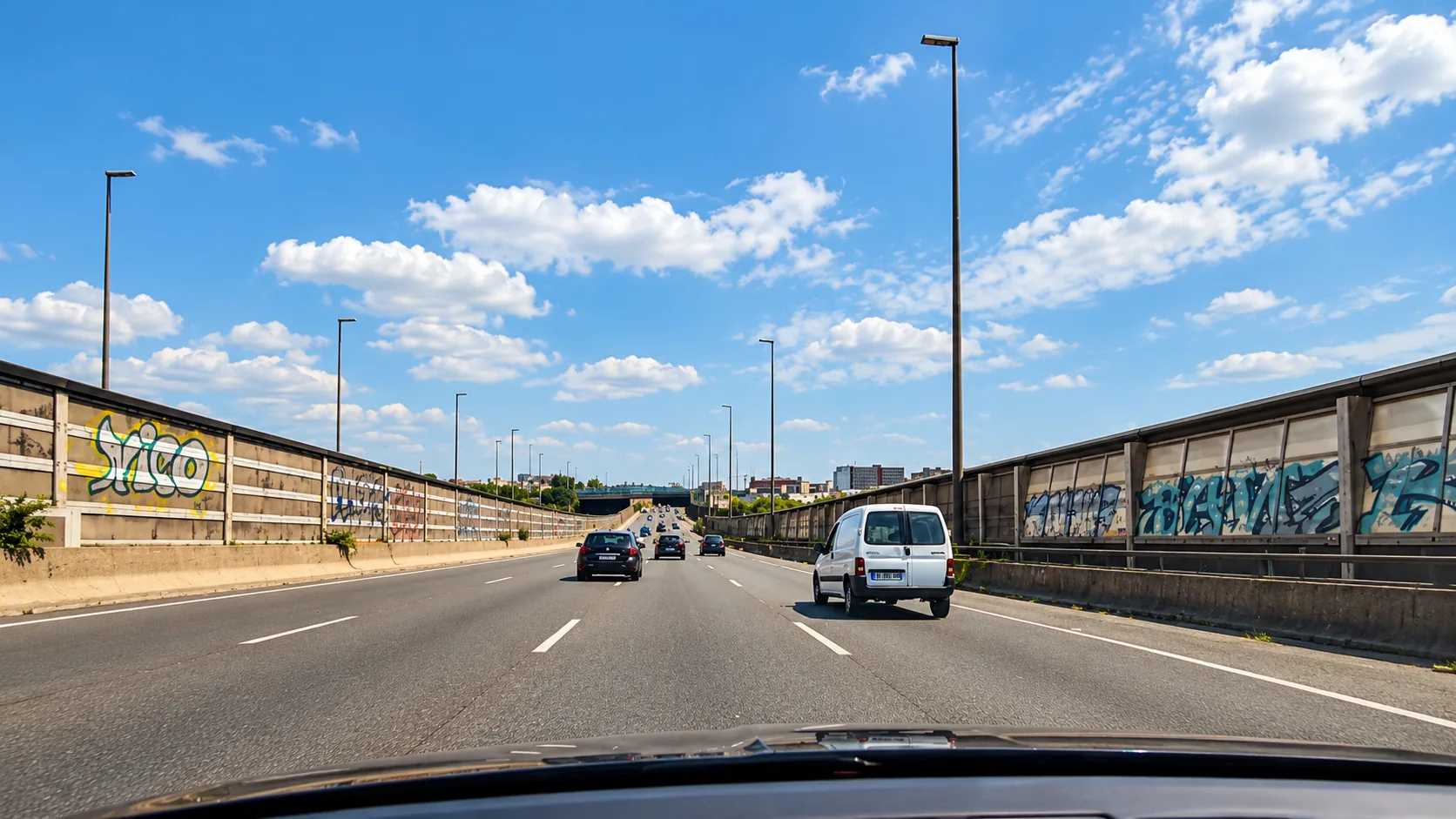 Autoestrada urbana em França durante uma viagem de carro